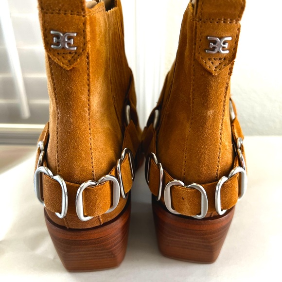 Sam Edelman Bellamie Camel Leather Suede Buckle Ankle Boots - Picture 3 of 14